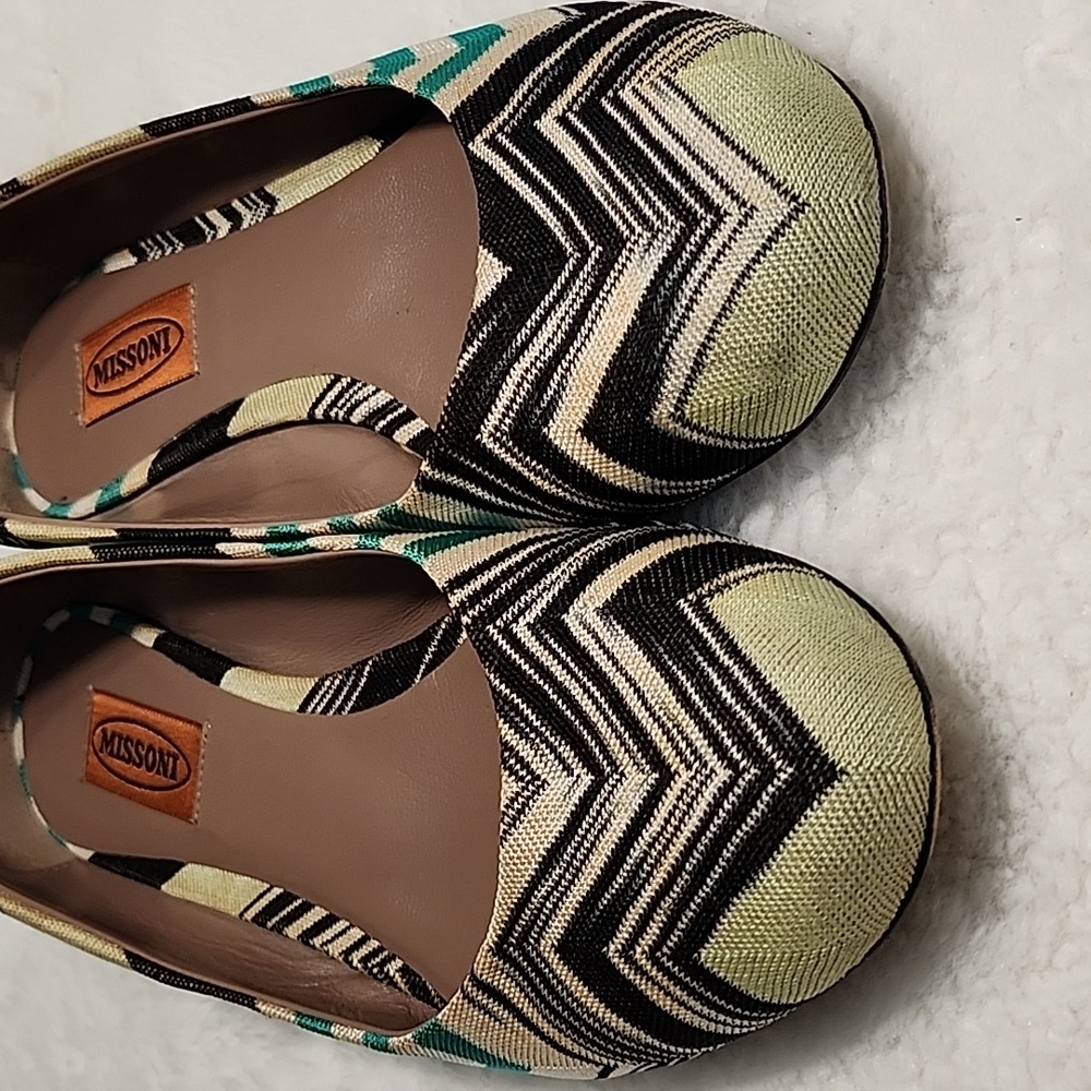 Missoni Chevron Ballet Flats Black / Green Size 39.5/ 9. - Picture 3 of 16
